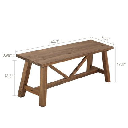 43" Farmhouse Solid Wood Bench, Narrow Long Seat, Natural, view 3