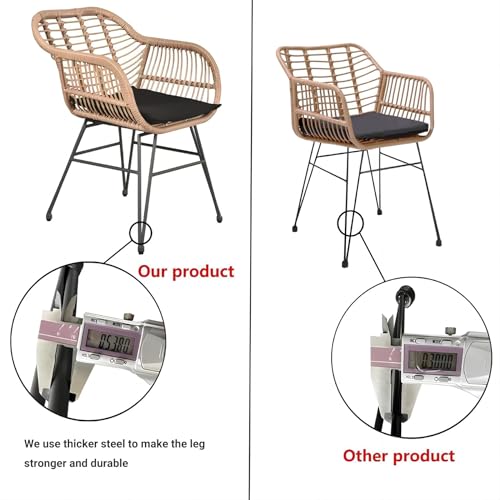 3 Piece Outdoor Wicker Furniture Patio Bistro Set, Balcony Furniture Rattan Conversation Sets, Outdoor Patio Chairs Set for Porch Poolside Garden, Black