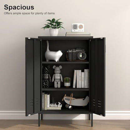 Metal Storage Cabinet,Metal Cabinets with Doors and Adjustable Shelves,2 Door Storage Cabinets with Legs,Morden Accent Cabinets for Home Office,Black