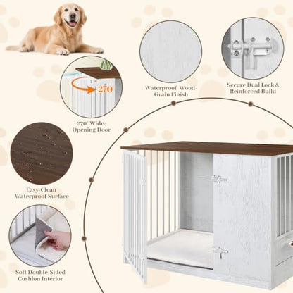 40" Dog Crate Furniture for Large Dogs, White, view 6