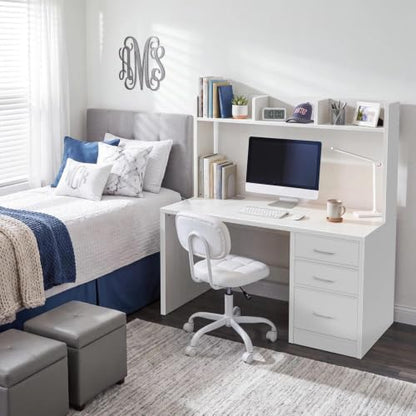 Wood Desk with Hutch and 3 Drawers， White, view 5