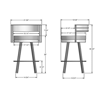 Browser 26" Swivel Counter Height Barstool, Upholstered with Back for Kitchen Island or Bar - Cream Faux Leather / Glossy Grey Metal