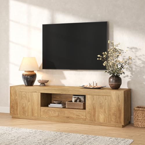 Farmhouse TV Stands for Living Room 78.7-Inch, Natural Oak Brown, view 7