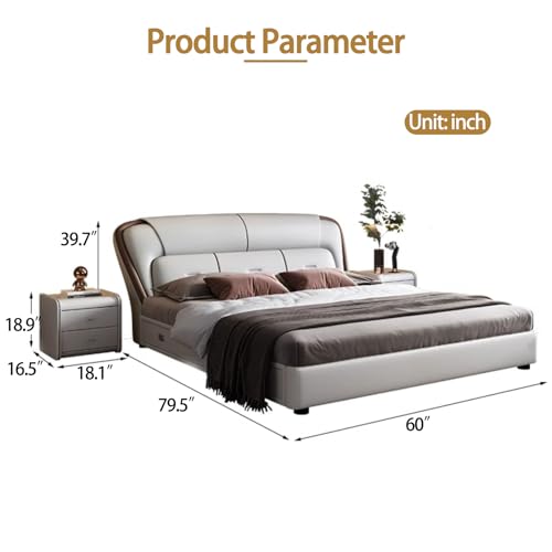 Modern Leather Bed with Soft Headboard, Nightstand, view 3