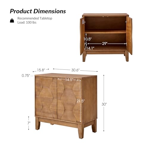 Mid Century Modern Buffet Cabinet with Solid Wood Legs, Adjustable Shelf Accent Cabinet, Storage Unit for Kitchen, Living Room, Dining, Hallway, 3D Geometric(Seadrift)