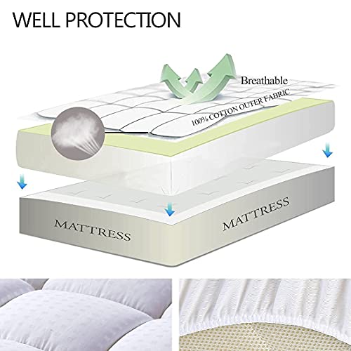 Queen Size Mattress Pad Cotton Pillow Top Mattress Topper White, view 4