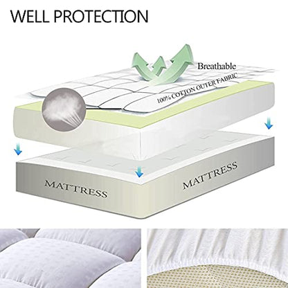 Queen Size Mattress Pad Cotton Pillow Top Mattress Topper White, view 4