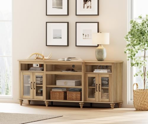 Farmhouse TV Stand for TVs Up to 75 inch, TV Cabinet with Glass Door and Shelf, view 5