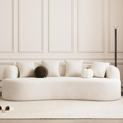 107" Curved Sofa for Living Room, Modern Chenille Cloud Couch Sofa, Luxury Plush Extra Deep 4-Seater Oversized Boucle Couch for Small Spaces, Apartment‌, No Assembly Required, Cream White