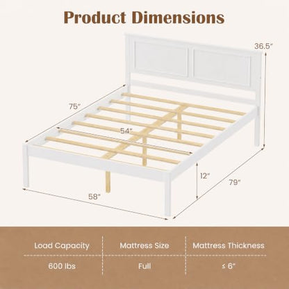 Queen Size Wooden Bed Frame with Headboard, White, view 3