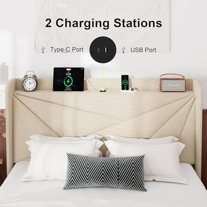 Queen Size Bed Frame with Charging Station, view 4