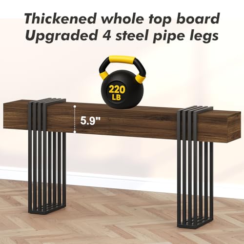 71 Inch Long Console Table, Extra Thick Industrial Sofa Table Behind The Couch Rectangular Entryway Table for Entrance Hallway Living Room, Entire top Board & 4-Pipe Legs, Walnut