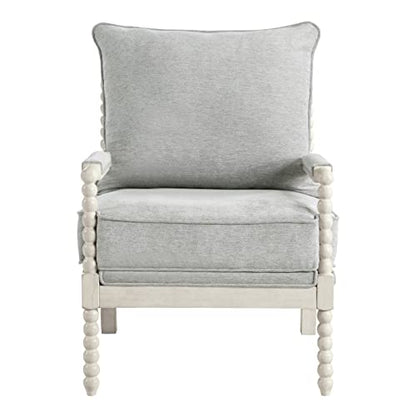Kaylee Spindle Accent Chair with Antique White Wood Frame, Smoke Grey Fabric