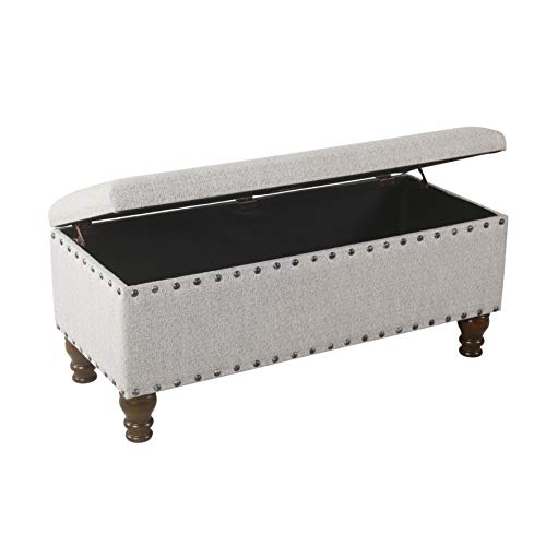 Home Decor | Upholstered Bench with Nailhead Trim | Large Ottoman with Storage for Living Room & Bedroom | Decorative Home Furniture, Gray Woven