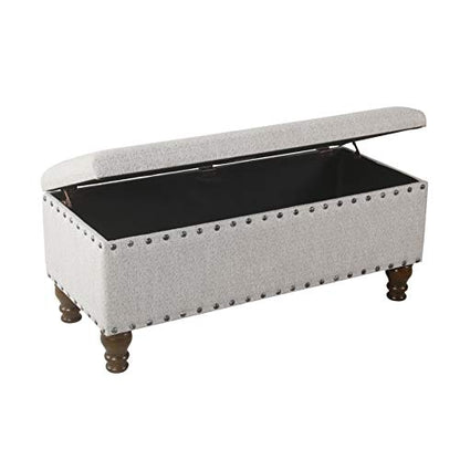 Home Decor | Upholstered Bench with Nailhead Trim | Large Ottoman with Storage for Living Room & Bedroom | Decorative Home Furniture, Gray Woven