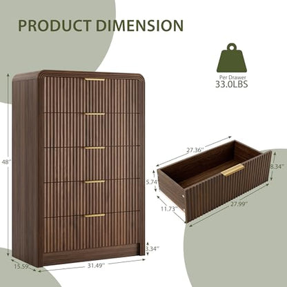 Fluted 5 Drawers Dresser, 48" Tall Chest of Drawers for Bedroom, view 3