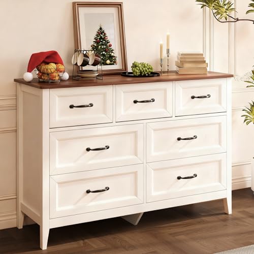 Farmhouse 7 Drawers Dresser, White Chest of Drawers, view 2