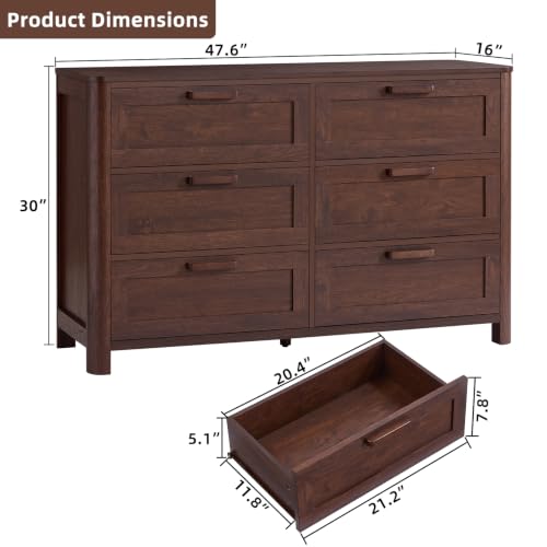 Farmhouse 6 Drawer Dresser for Bedroom, Walnut, view 3