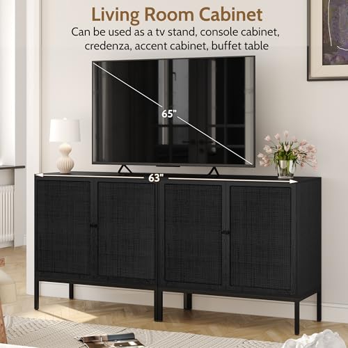 63“ W Black Rattan Cabinet, view 6