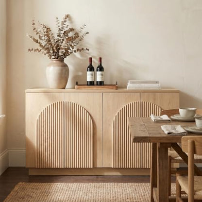110" Fluted Wood Sideboard Buffet Cabinet with Storage, Natural, view 7