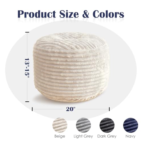 Round Pouf Ottoman,Corduroy Foot Rest,Beige,20x15 in, view 4