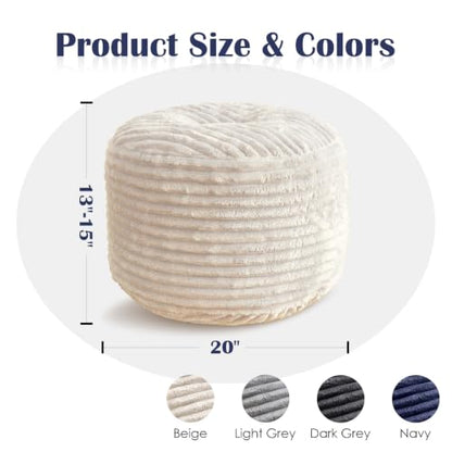 Round Pouf Ottoman,Corduroy Foot Rest,Beige,20x15 in, view 4