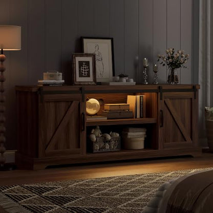 60" Farmhouse TV Stand for 70" TVs, Modern Entertainment Center, Brown, view 5