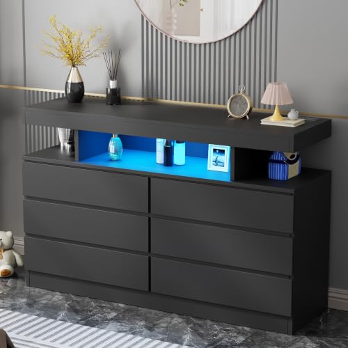 Black Dresser for Bedroom with Charging Station and LED Lights, view 2