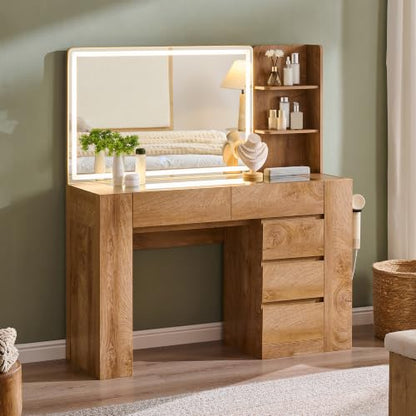 48" Modern Makeup Vanity Desk with Mirror and Lights Thickened Leg, view 2