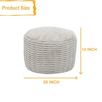 Round Ottoman Pouf Ottoman Foot Stool Seat Faux Fur Bean Bag Foot Rest Floor Chair Leg Rest for Living Room, Bedroom or Wedding Gifts 20x20x14 Inches (Light Gray)