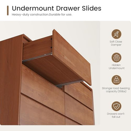 Solid Wood Dresser for Bedroom, Natural Solid Wood 6 Drawer Dresser,55.2" Wide Mid Century Modern Chest of Drawers, Closet Storage Organizer for Living Room, Bedroom
