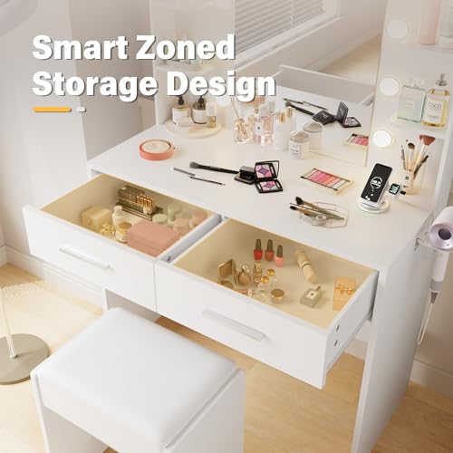Vanity Desk with Mirror, Makeup Table, Matte White, view 5