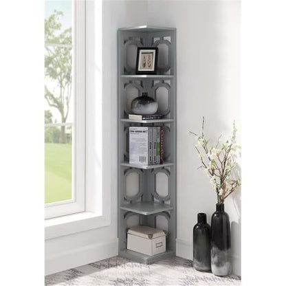 Omega 5 Tier Corner Bookcase, Gray