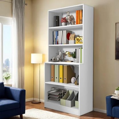 71" Tall Book Shelf, 5 Tier Large Bookshelf, Standing Wood Display Shelf for Living Room, Office, 31.5" W x 70.87" H x 15.7" D, White