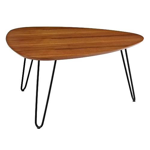 Mid Century Modern Hairpin Coffee Table Living Room Accent Ottoman Storage Shelf, 32 Inch, Walnut