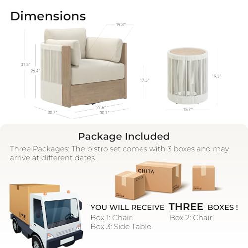 CHITA Outdoor Furniture Set 4 Piece, 5-Seats Patio Conversation Set | 3-Seater Sofa, 2 Swivel Chairs, 1 Coffee Table, FSC Certified Acacia Wood, 7.9in Thickened Seat Cushion, Fully Assembled