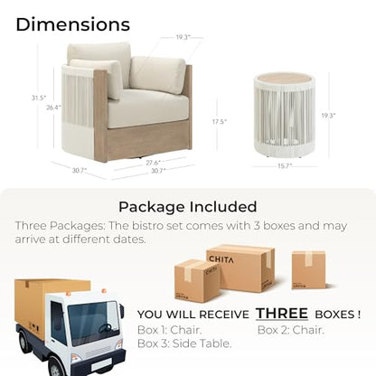 CHITA Outdoor Furniture Set 4 Piece, 5-Seats Patio Conversation Set | 3-Seater Sofa, 2 Swivel Chairs, 1 Coffee Table, FSC Certified Acacia Wood, 7.9in Thickened Seat Cushion, Fully Assembled
