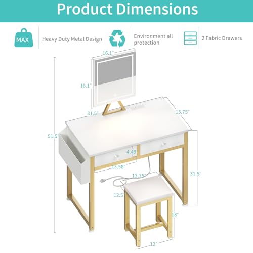 Small Makeup Vanity Desk with Mirror and Light, view 4