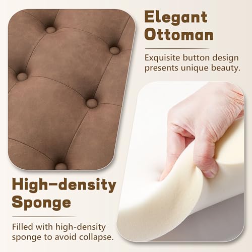30-Inch Round Storage Ottoman, Button Tufted Ottoman Coffee Table with Removable Top for Living Room, Bedroom, Office (Cognac Tan)