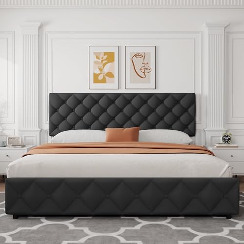 King Size Bed Frame with 4 Storage Drawers and Adjustable Headboard, view 7