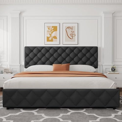 King Size Bed Frame with 4 Storage Drawers and Adjustable Headboard, view 7