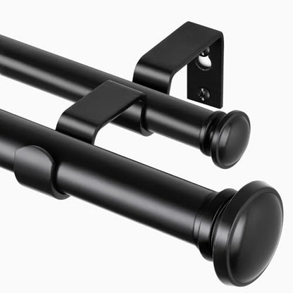 1 Inch Double Curtain Rods for Windows 66 to 120 Inch, Black | Heavy Duty Dual Curtain Rods, 33lbs Weight Capacity, Adjustable for Windows 54-116 Inch, Decorative for Bedroom