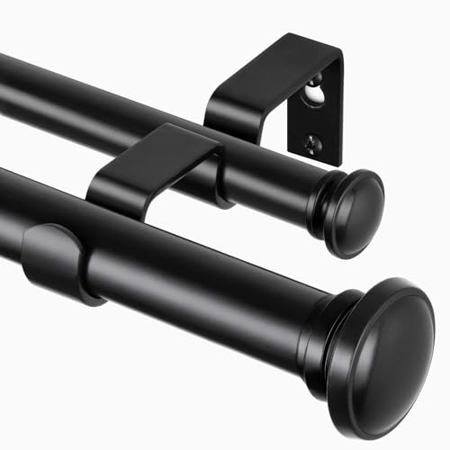 Black heavy duty adjustable double curtain rods, view 2