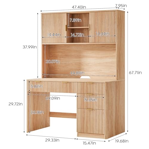 67" H Executive Desk with Fluted Drawers, 4 Drawers Fluted Computer Desk, view 3
