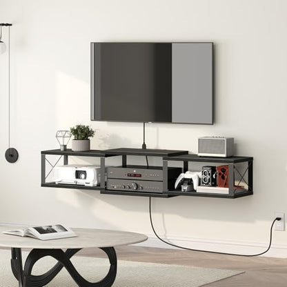 43.7” Floating TV Stand with Power Outlet, Wall-Mounted Entertainment Center, view 2