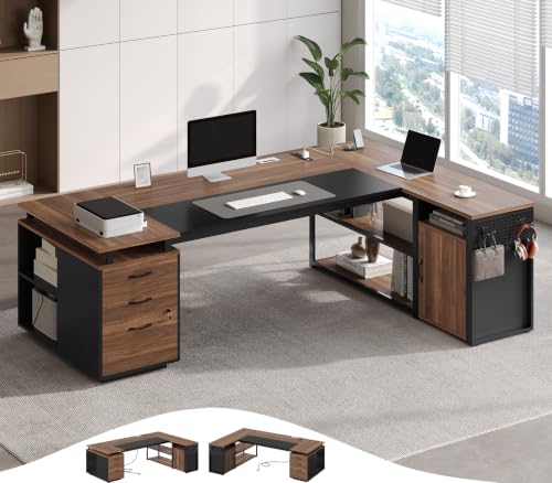 71" Executive Desk with Lockable File Cabinet, view 3