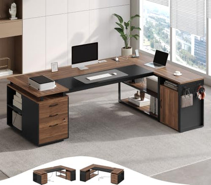 71" Executive Desk with Lockable File Cabinet, view 3
