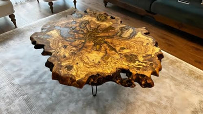 RESINHOMEFURNITURE Parota Natural Live Edge Round Coffee Table Dining Table Hallway Table Office Table Counter Table Center Table Side/End Table Bedside Table (30" Inches Tall, 18 x 18 Inches)
