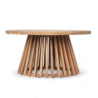 Hakee Acacia Wood Patio Coffee Table, Round Coffee Table with Unique Wooden Base, Stylish Indoor/Outdoor Table, Easy Assembly, 31.5" x 31.5" x 16", Light Teak