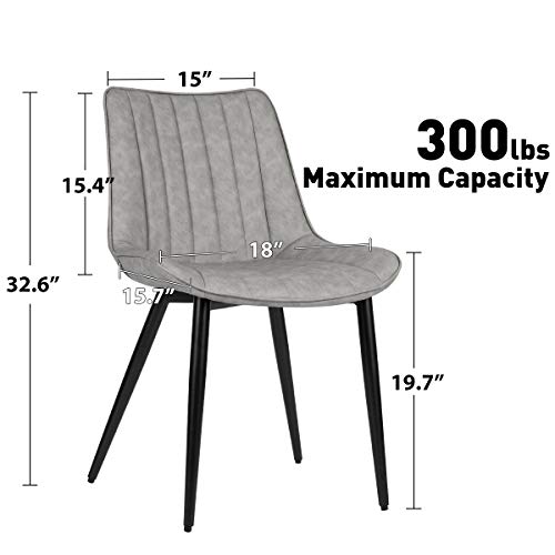 4 PCS Faux Leather Dining Chairs, Mid Century Modern Leisure Upholstered Chair with Metal Legs for Kitchen Living Room Gray